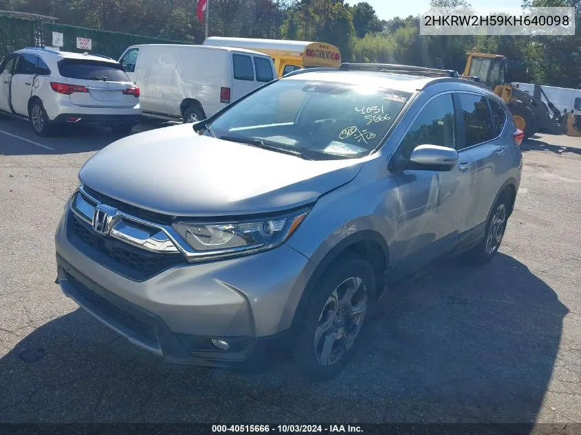 2019 Honda Cr-V Ex VIN: 2HKRW2H59KH640098 Lot: 40515666