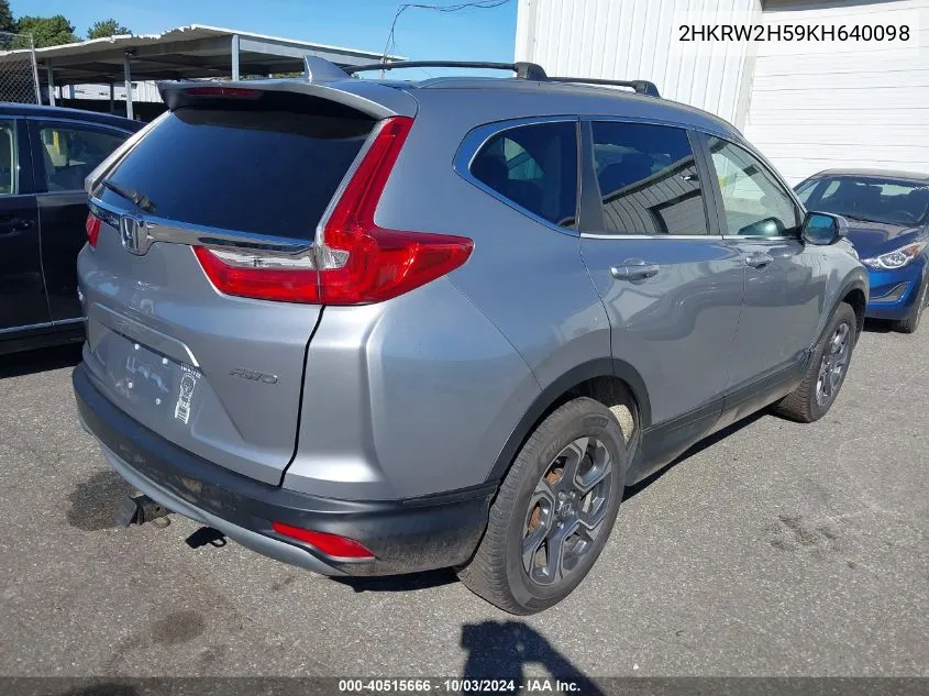 2019 Honda Cr-V Ex VIN: 2HKRW2H59KH640098 Lot: 40515666