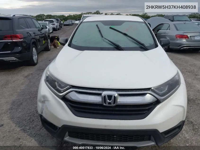 2019 Honda Cr-V Lx VIN: 2HKRW5H37KH408938 Lot: 40517833