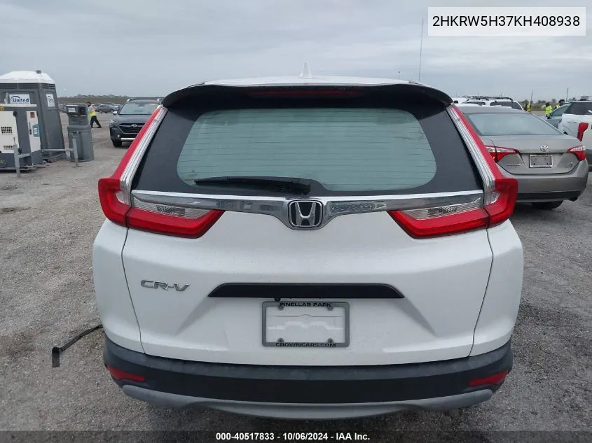 2019 Honda Cr-V Lx VIN: 2HKRW5H37KH408938 Lot: 40517833