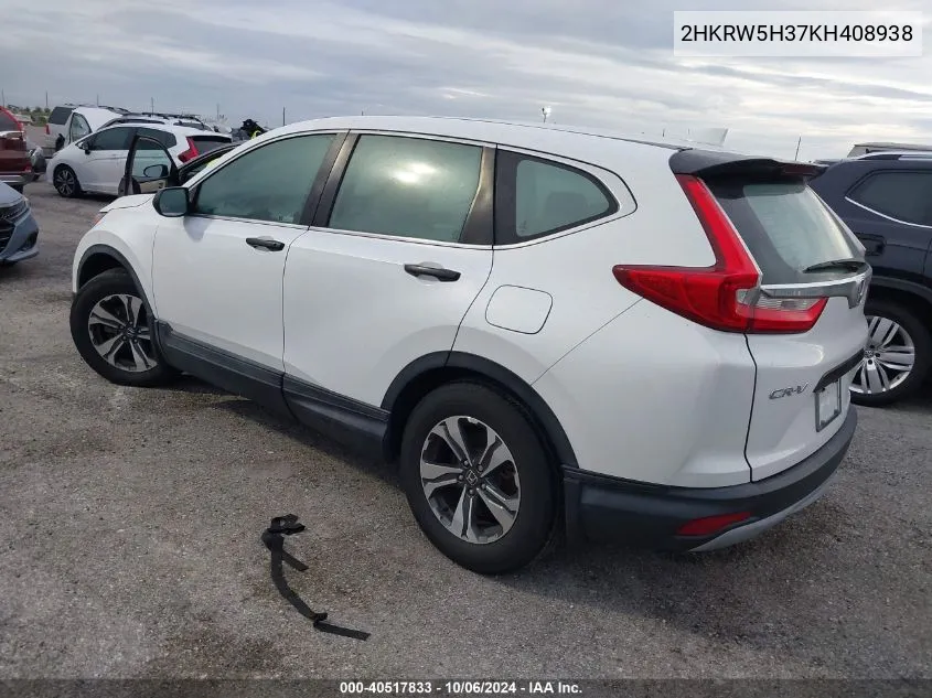 2019 Honda Cr-V Lx VIN: 2HKRW5H37KH408938 Lot: 40517833