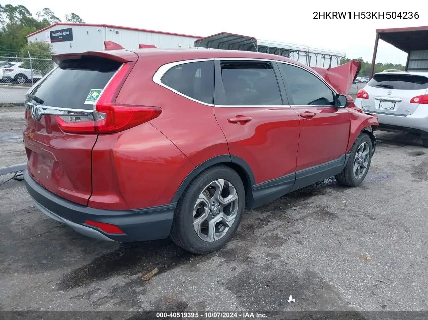 2019 Honda Cr-V Ex VIN: 2HKRW1H53KH504236 Lot: 40519395