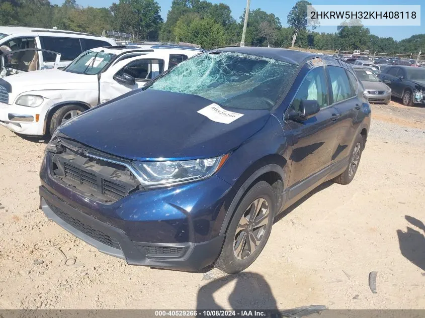 2019 Honda Cr-V Lx VIN: 2HKRW5H32KH408118 Lot: 40529266