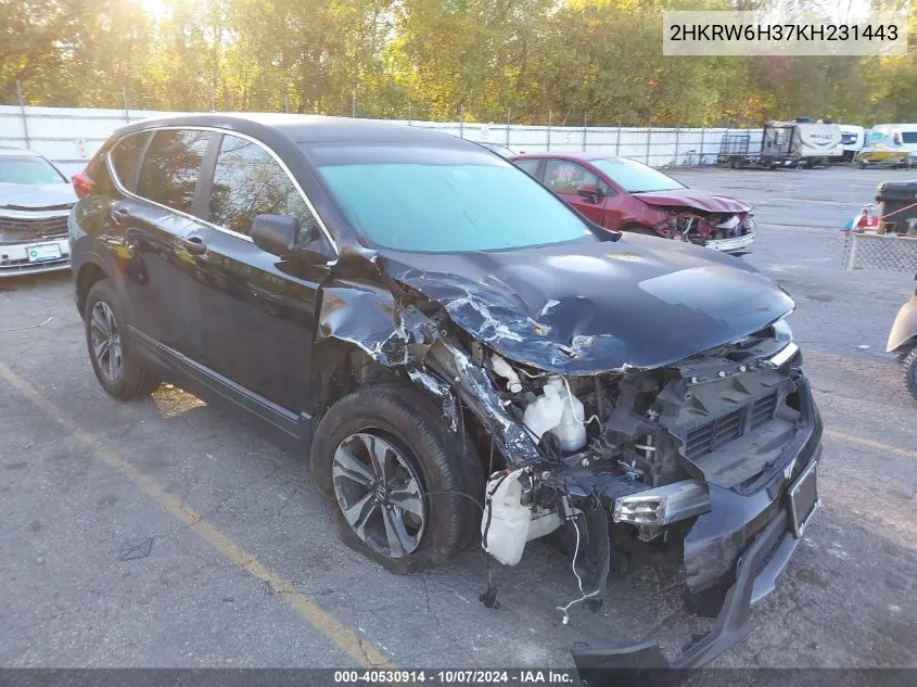 2019 Honda Cr-V Lx VIN: 2HKRW6H37KH231443 Lot: 40530914