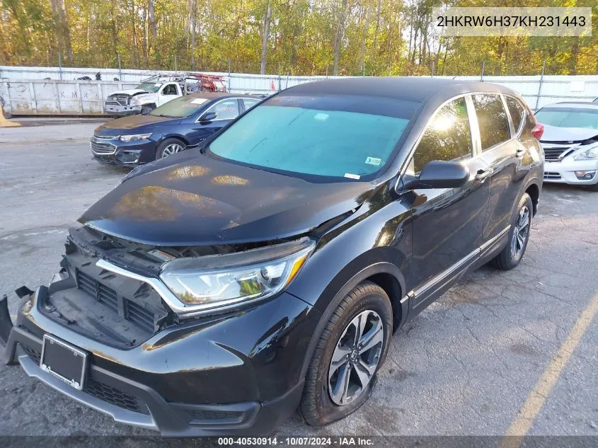 2019 Honda Cr-V Lx VIN: 2HKRW6H37KH231443 Lot: 40530914