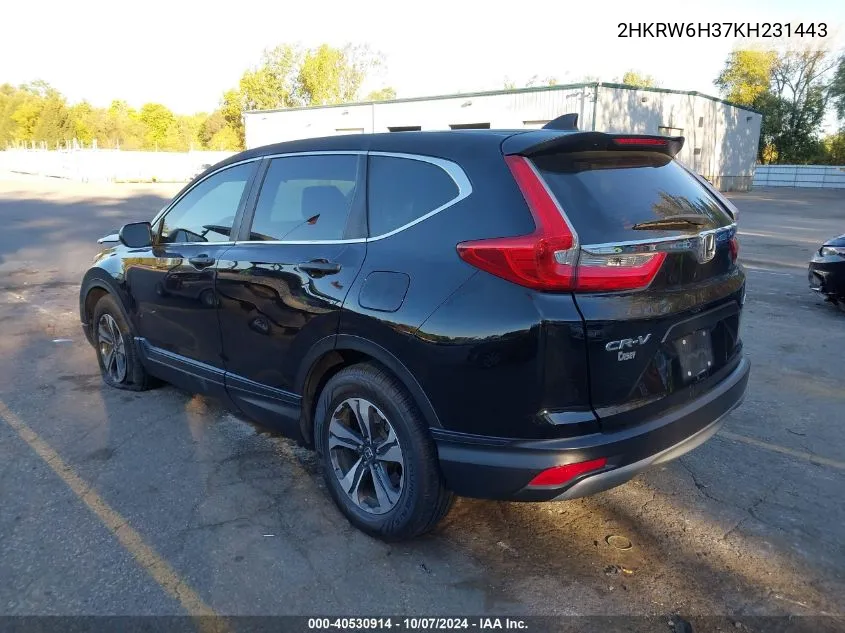 2019 Honda Cr-V Lx VIN: 2HKRW6H37KH231443 Lot: 40530914