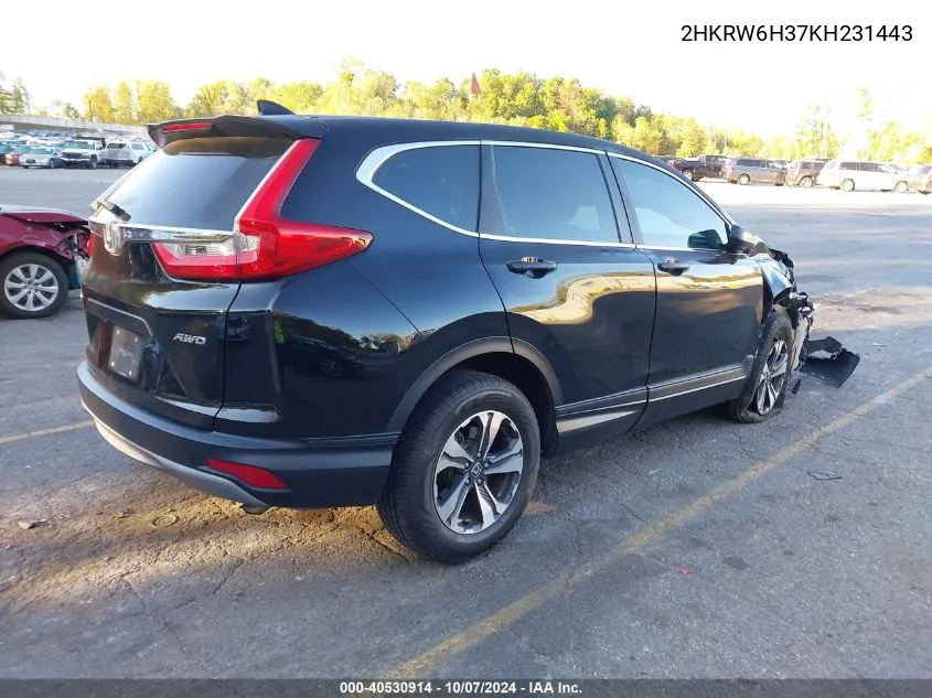 2019 Honda Cr-V Lx VIN: 2HKRW6H37KH231443 Lot: 40530914