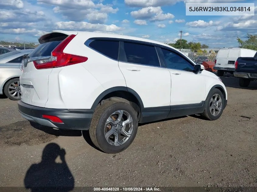 2019 Honda Cr-V Ex-L VIN: 5J6RW2H83KL034814 Lot: 40548328