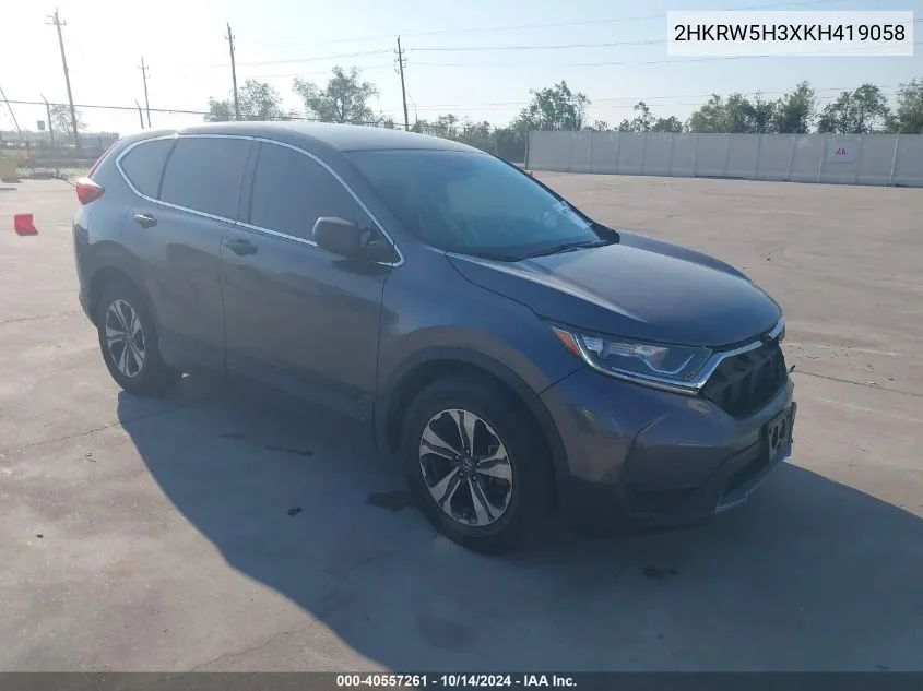 2019 Honda Cr-V Lx VIN: 2HKRW5H3XKH419058 Lot: 40557261