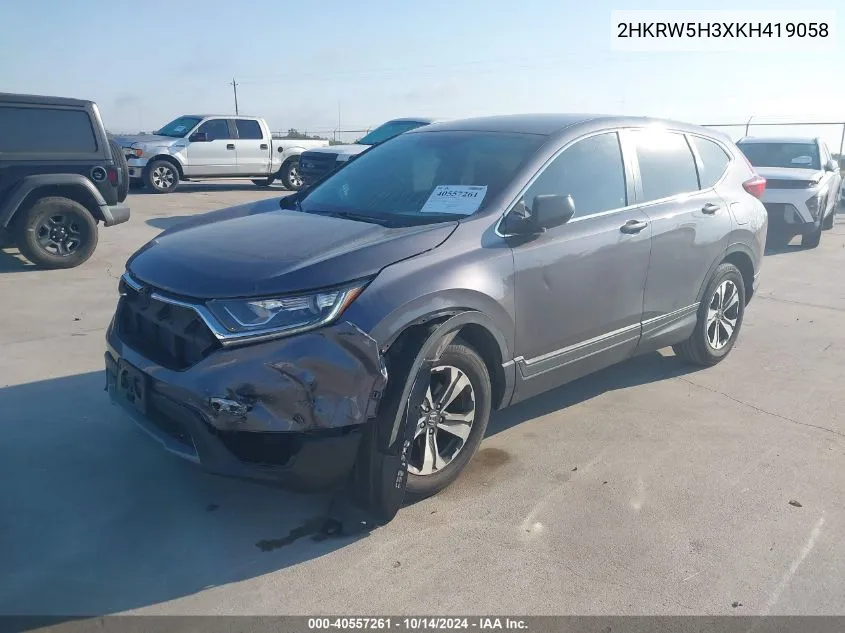 2019 Honda Cr-V Lx VIN: 2HKRW5H3XKH419058 Lot: 40557261