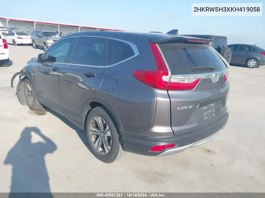 2019 Honda Cr-V Lx VIN: 2HKRW5H3XKH419058 Lot: 40557261