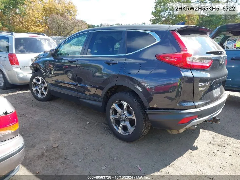 2019 Honda Cr-V Ex VIN: 2HKRW2H55KH616722 Lot: 40563728