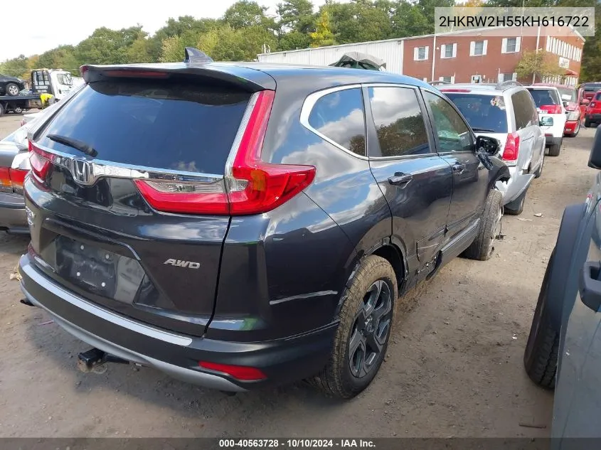 2019 Honda Cr-V Ex VIN: 2HKRW2H55KH616722 Lot: 40563728