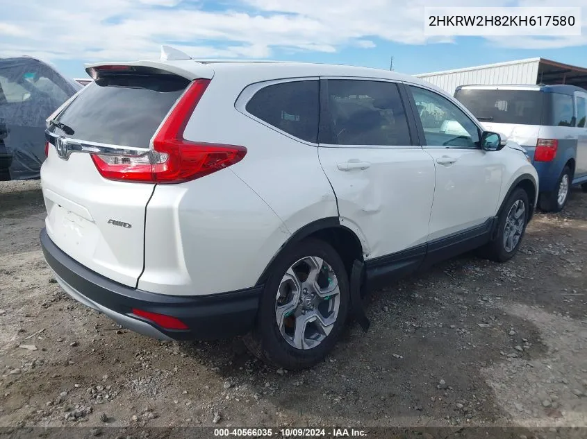 2019 Honda Cr-V Ex-L VIN: 2HKRW2H82KH617580 Lot: 40566035