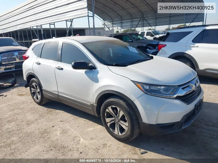 2019 Honda Cr-V Lx VIN: 2HKRW5H32KH400925 Lot: 40569775