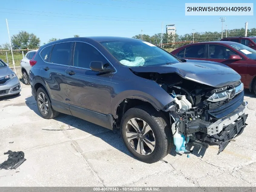 2019 Honda Cr-V Lx VIN: 2HKRW5H39KH409959 Lot: 40570343