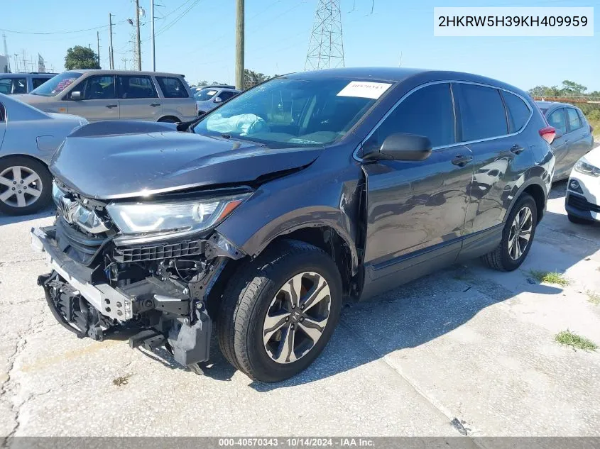 2019 Honda Cr-V Lx VIN: 2HKRW5H39KH409959 Lot: 40570343