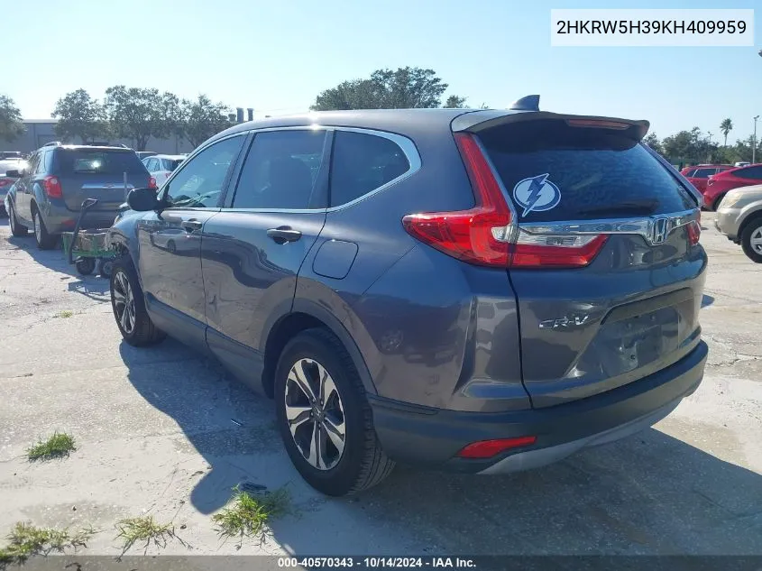 2019 Honda Cr-V Lx VIN: 2HKRW5H39KH409959 Lot: 40570343