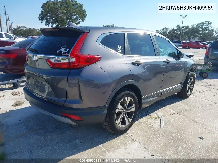 2019 Honda Cr-V Lx VIN: 2HKRW5H39KH409959 Lot: 40570343