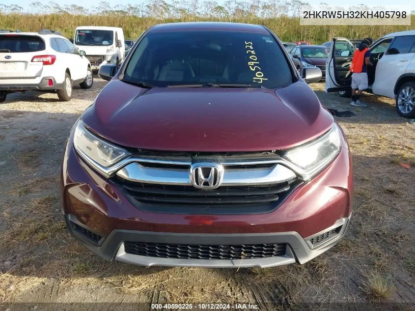 2019 Honda Cr-V Lx VIN: 2HKRW5H32KH405798 Lot: 40590225