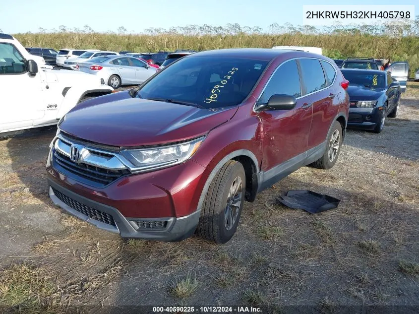 2019 Honda Cr-V Lx VIN: 2HKRW5H32KH405798 Lot: 40590225