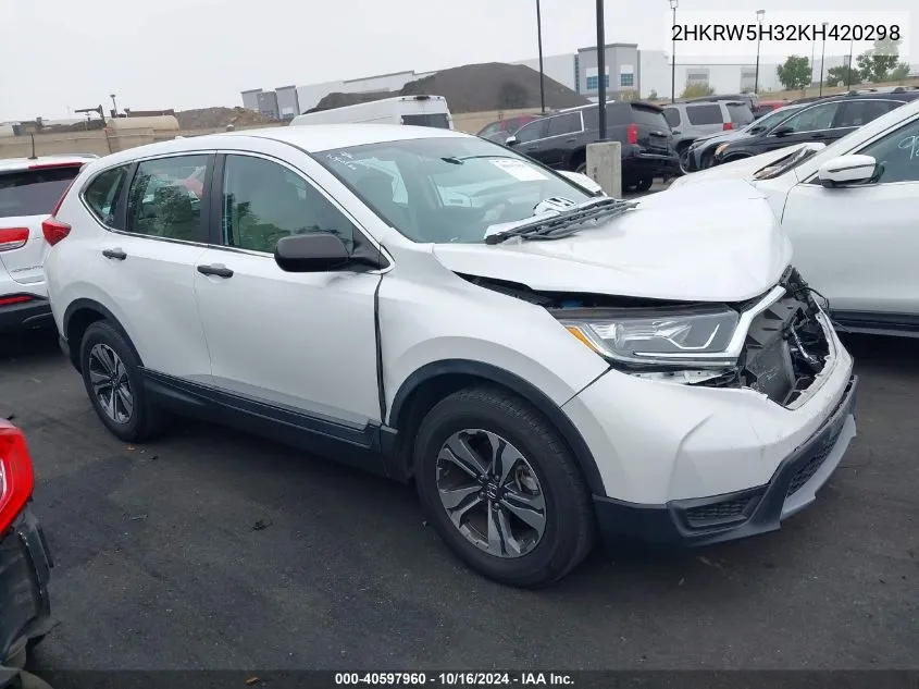 2019 Honda Cr-V Lx VIN: 2HKRW5H32KH420298 Lot: 40597960