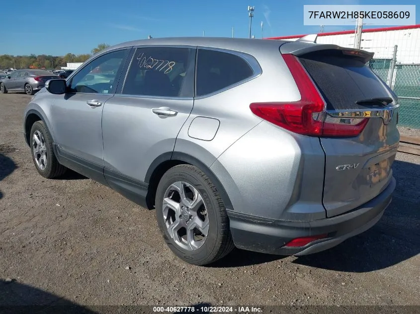 2019 Honda Cr-V Ex-L VIN: 7FARW2H85KE058609 Lot: 40627778