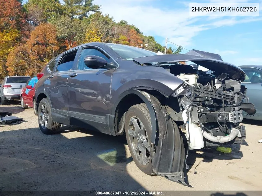 2019 Honda Cr-V Ex VIN: 2HKRW2H51KH662726 Lot: 40637347