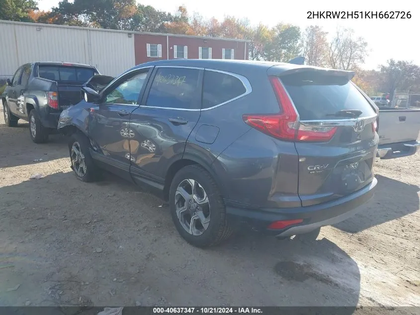 2019 Honda Cr-V Ex VIN: 2HKRW2H51KH662726 Lot: 40637347