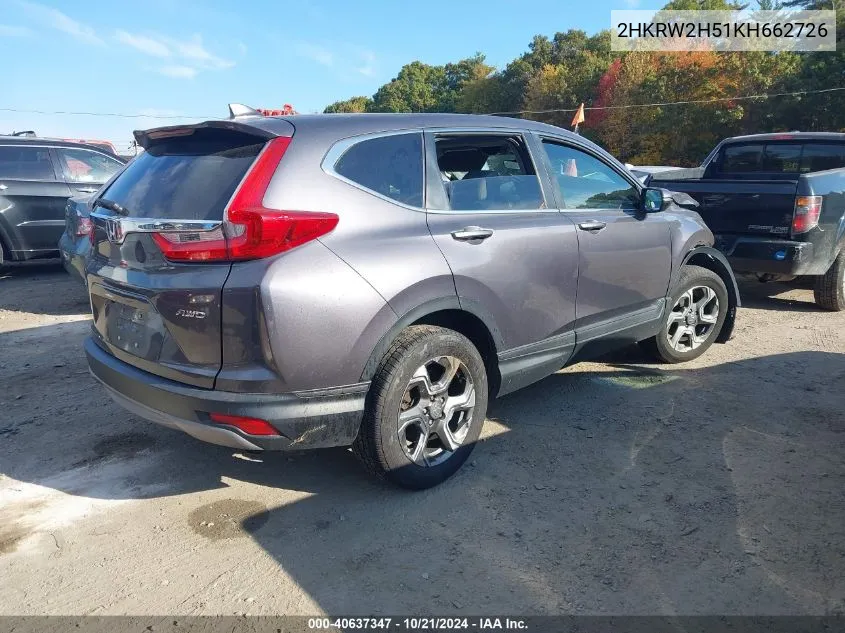 2019 Honda Cr-V Ex VIN: 2HKRW2H51KH662726 Lot: 40637347