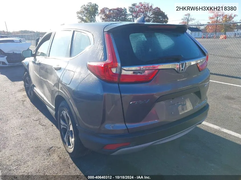 2019 Honda Cr-V Lx VIN: 2HKRW6H3XKH218380 Lot: 40640312