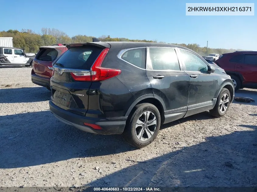 2019 Honda Cr-V Lx VIN: 2HKRW6H3XKH216371 Lot: 40640683