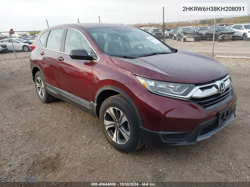 2019 Honda Cr-V Lx VIN: 2HKRW6H38KH208091 Lot: 40644806