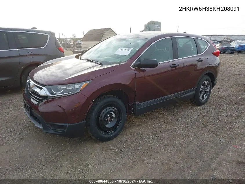 2019 Honda Cr-V Lx VIN: 2HKRW6H38KH208091 Lot: 40644806