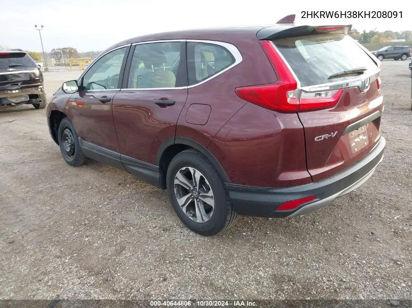 2019 Honda Cr-V Lx VIN: 2HKRW6H38KH208091 Lot: 40644806