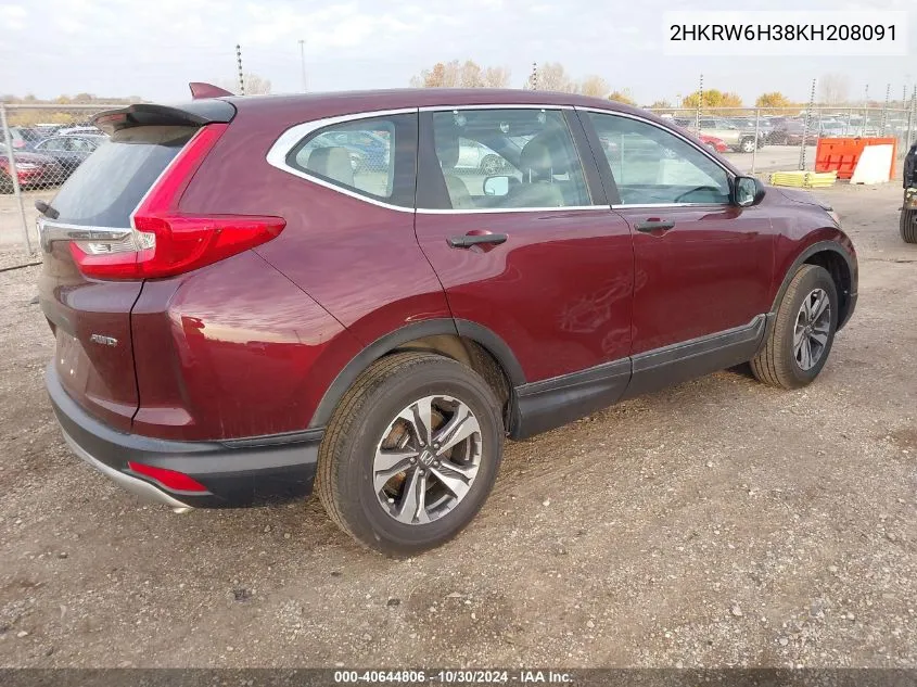 2019 Honda Cr-V Lx VIN: 2HKRW6H38KH208091 Lot: 40644806