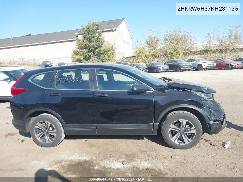 2019 Honda Cr-V Lx VIN: 2HKRW6H37KH231135 Lot: 40644847