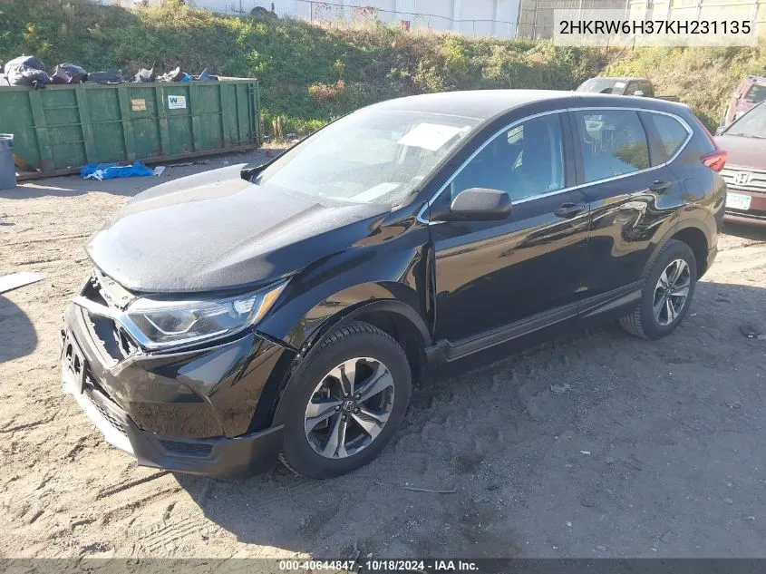 2019 Honda Cr-V Lx VIN: 2HKRW6H37KH231135 Lot: 40644847