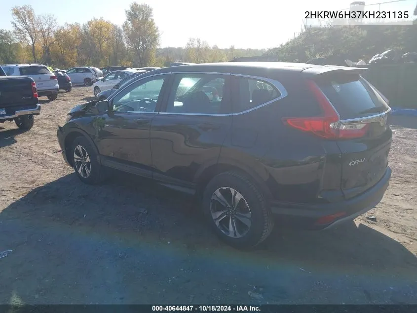 2019 Honda Cr-V Lx VIN: 2HKRW6H37KH231135 Lot: 40644847