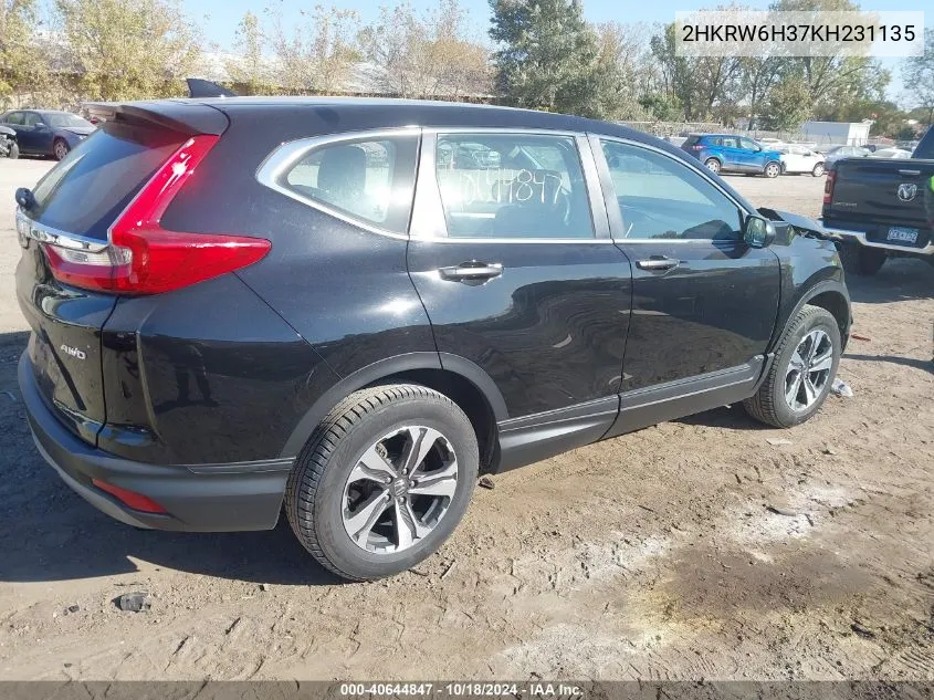 2019 Honda Cr-V Lx VIN: 2HKRW6H37KH231135 Lot: 40644847