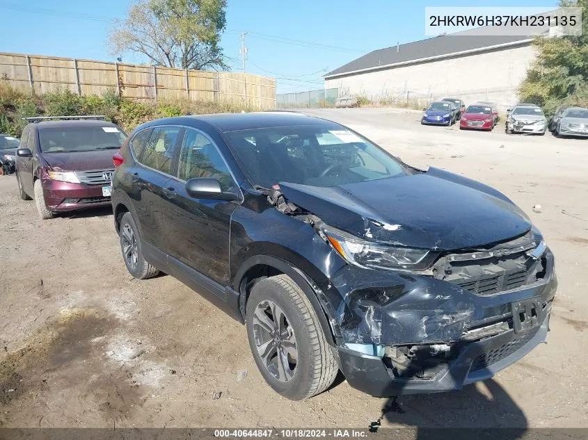 2019 Honda Cr-V Lx VIN: 2HKRW6H37KH231135 Lot: 40644847