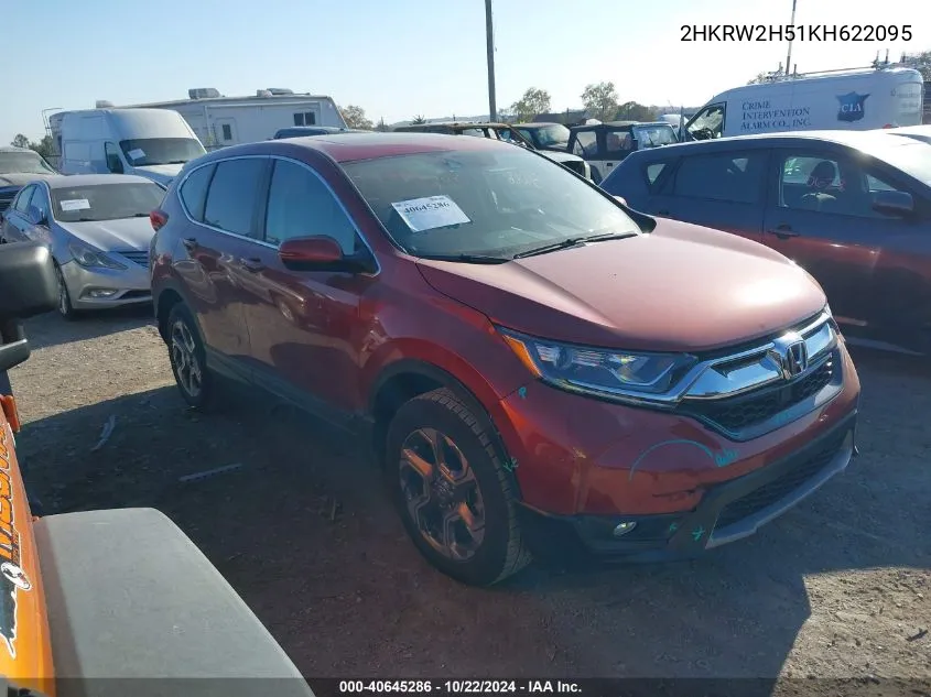 2019 Honda Cr-V Ex VIN: 2HKRW2H51KH622095 Lot: 40645286