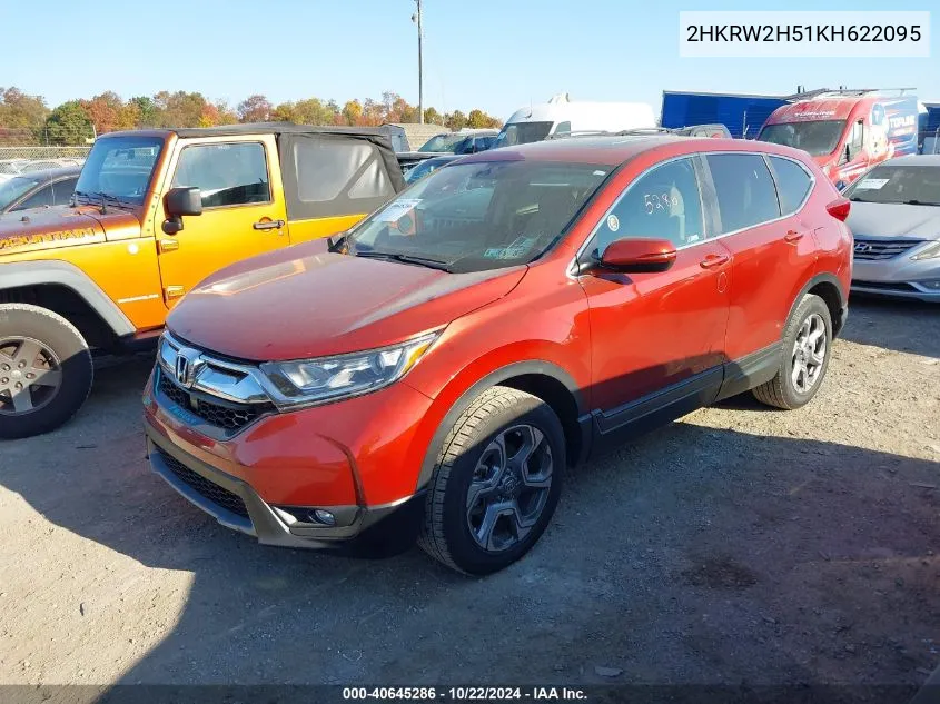 2019 Honda Cr-V Ex VIN: 2HKRW2H51KH622095 Lot: 40645286