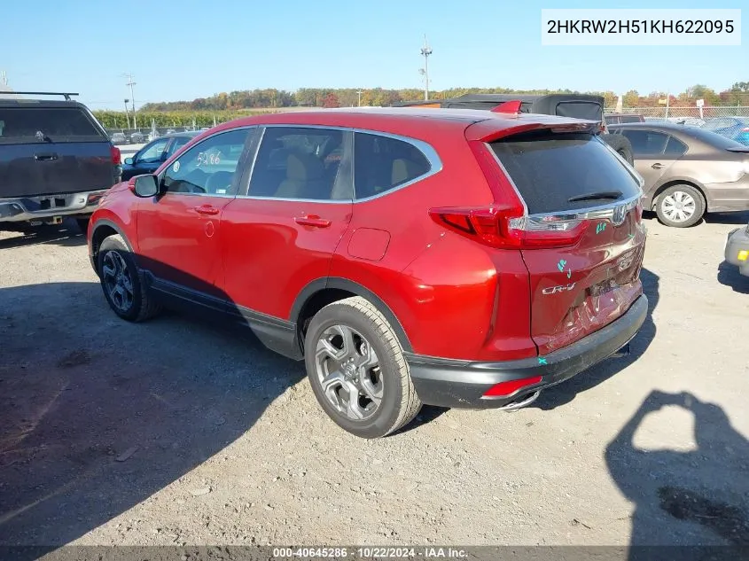 2019 Honda Cr-V Ex VIN: 2HKRW2H51KH622095 Lot: 40645286