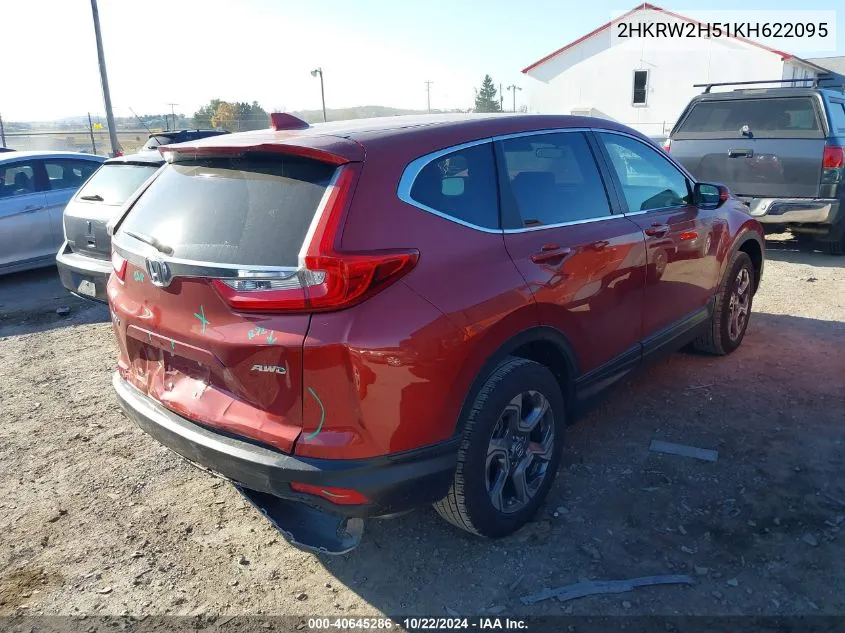 2019 Honda Cr-V Ex VIN: 2HKRW2H51KH622095 Lot: 40645286