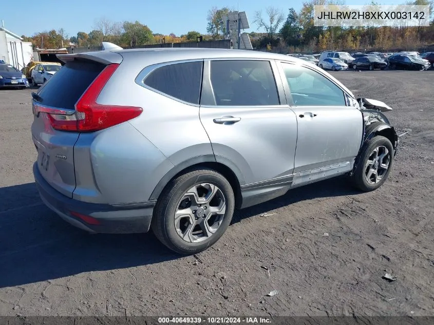 2019 Honda Cr-V Exl VIN: JHLRW2H8XKX003142 Lot: 40649339