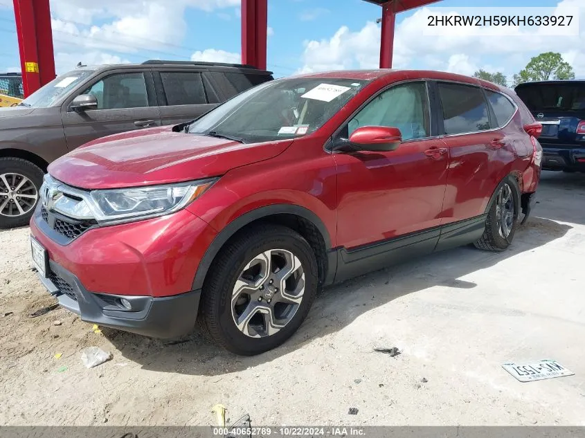 2019 Honda Cr-V Ex VIN: 2HKRW2H59KH633927 Lot: 40652789