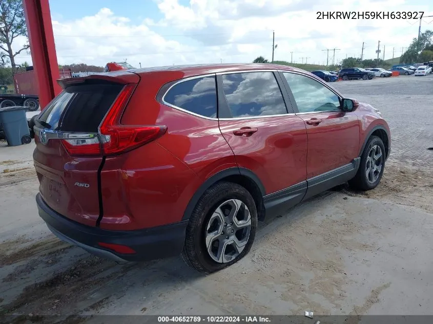 2019 Honda Cr-V Ex VIN: 2HKRW2H59KH633927 Lot: 40652789