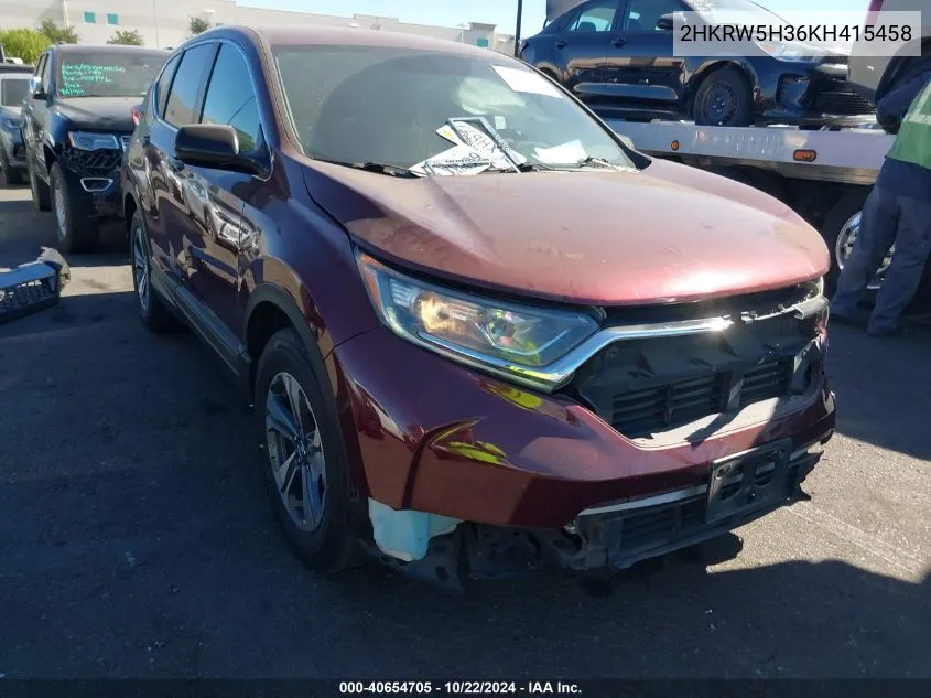 2019 Honda Cr-V Lx VIN: 2HKRW5H36KH415458 Lot: 40654705