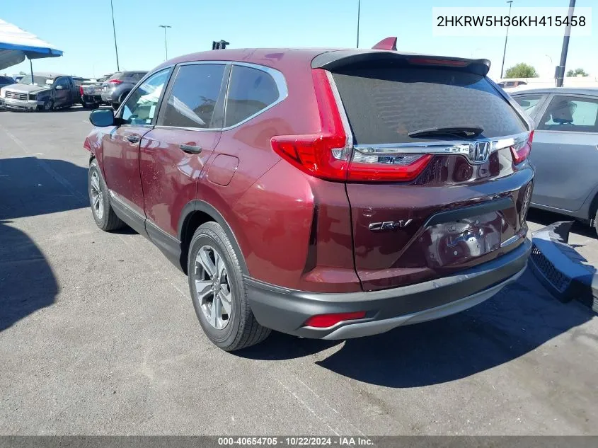 2019 Honda Cr-V Lx VIN: 2HKRW5H36KH415458 Lot: 40654705